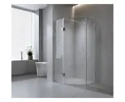 100cm Frameless Diamond Shower Screen with Black Brackets and SS Hinges, Square Knob Handle
