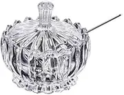TAYYSMY Crystal Glass Spice Jar Seasoning Box Condiment Pot Sugar Bowl with Stainless Steel Lid Spoon (White)