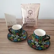 Handmade Turkish Ceramic Espresso Cups And Saucers Set, Traditional Coffee Cups