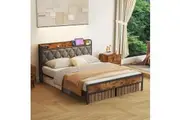 Advwin Bed Frame with Charging Station Tufted Headboard Shelf Double Size