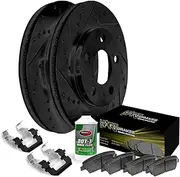 Hart Brakes Front Brake Rotors Black Drilled Slotted Ceramic Brake Pads Compatible For 2004-2011 Mazda RX-8