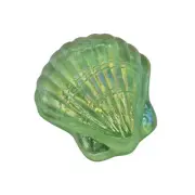 Iridescent Green Clam Shell Seashell Paperweight Carnival Glass Beach Ocean