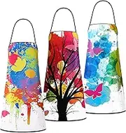 3 Pieces Colorful Artist Painting Apron Paint Splatter Apron Butterfly Tree Art Teacher Gifts Waterproof Painters Apron Adjustable Artist Smock for Men Women Girls Chef Cooking Baking Gardening, As