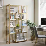6-Tier Gold Bookshelf Bookcase Open Display Shelves with Shelves Storage Rack