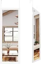 Mirrorize Full Length Over The Door Mirror, Long Door Hanging Mirror, Large Mirrors for Wall Full Body, White, 16"X44"