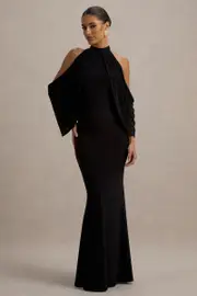 Teresa | Black High-Neck Cold-Shoulder Maxi Dress