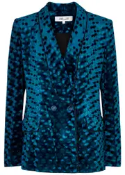 Diane Von Furstenberg Chiana Leopard-print Velvet Blazer - Dark Blue - 4 (UK8 / S) 4 (UK8 / S)