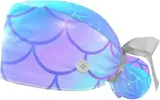[WOSHJIUK] Working Hat 2 Pack Scrub Caps for Women,Colorful Scale,Tie Back Cap Adjustable Scrub Hat