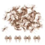 50Pcs Mini Chiffon Ribbon Bow 1" Mini Fabric Satin Craft DIY Brown