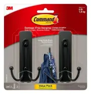 Large Matte Black Command Hooks Set of 2 Damage Free Wall Storage Solutions