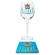 Gold Coast Titans NRL Wine Glass And Coaster Set