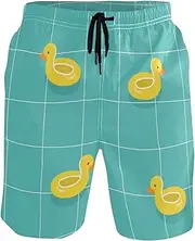 [GuoChe] Men's Swim Trunks Funny Cute Yellow Ducks Blue Quick Dry Bathing Suits Sports Running Swim Board Shorts Mesh Lining