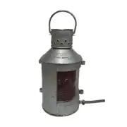 Vintage Aluminum Gas Lantern With Red Fresnel Glass