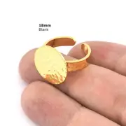 Round Disc Hammered Adjustable Ring Blank Shiny gold plated Brass 4948