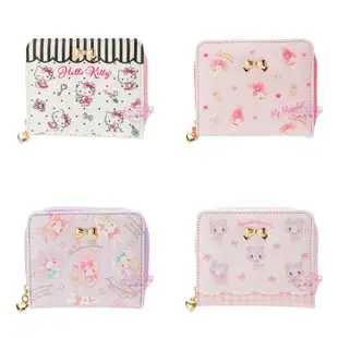 ♥小花花日本精品♥Hello Kitty美樂蒂大耳狗蹦蹦兔滿版圖多夾層拉鍊PU皮皮夾短夾共5款42227007