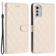 For Motorola Moto E32 4G PU Leather Stand Phone Case Stitching Line Rhombus Flip Wallet Cover