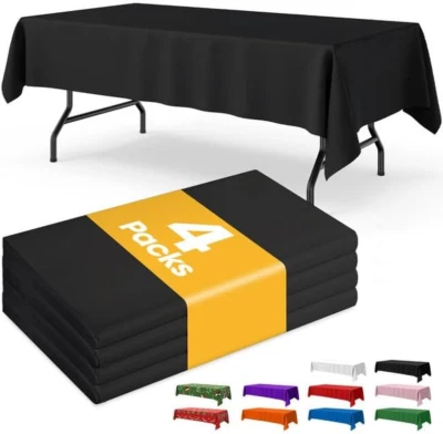 Black Plastic Table Cloth Rectangle Table 4 Pack, 54''×108'' Black Tablecloth fo