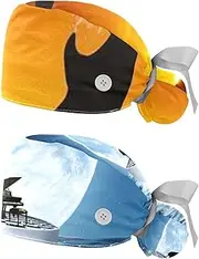 [WOSHJIUK] Working Hat 2 Pack Scrub Caps for Women,sea Dolphin Sunset,Tie Back Cap Adjustable Scrub Hat
