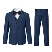 Sliktaa Boys 3Pce Formal Suit Slim Fit Blazer and Vest and Pants Blue 100CM