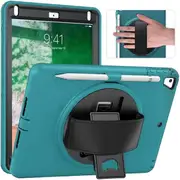 For Apple iPad 5th Gen / 6th Gen 9.7 inch With Pencil Shockproof Case Heavy Duty Military Grade Rotating Cover (Blue)
