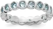 [Stackable Expressions] 925 Sterling Silver Bezel Polished Patterned Stackable Aquamarine Ring Size 9-Stackable-Ring for Women
