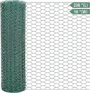 Fairooth Chicken Wire Mesh 16 x 236 Inch Green Galvanized PVC Coated Fencing for Crafts Garden Poultry Barrier