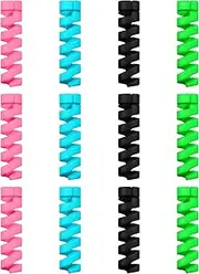 12 Pieces Charging Cable Protector Silicone Spiral Charger Cable Savers for Cords Micro USB Protector, Mouse Saver, Suit for Cell Phones, Computers(Black, Pink, Blue, Green)