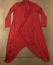 IN'VOLAND Women's Plus Size 0X Red Long Sleeve Open Front Drape Cardigan NWT
