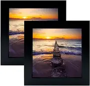 LEKAIYA 5x5 Black Picture Frames Set of 2, Square Solid Wood Photo Frame for Tabletop or Wall Mounting
