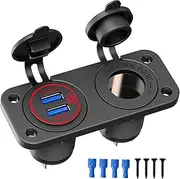 ALAGPNPMZH Dual QC3.0 Cigarette Lighter Outlet Splitter Car Charger Socket 12V USB Outlet Marine Waterproof Power Panel Adapter DIY Kit Lighter(Red Set)