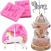 3 Pieces Carousel Horse Silicone Fondant Molds, 3D Merry-Go-Round Chocolate Lollipop Sugarcraft Gum Paste Mold for Boy Girl Baby Shower Carousel Party Cake Decorating Supplies Clay Resin Mould
