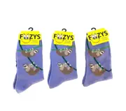 Foozys Women's Crew Socks; 3 Pair Set; Monkeys; Purple; Women's Size 9-11