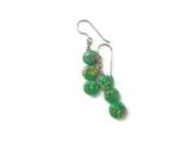 Green Japanese Millefiori Glass Bead Earrings, Handmade with Vintage Beads