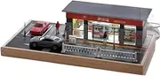 Model Car Garage Desktop 1:64 Simulation Convenience Store Street Scene car Model Parking lot Model Scene Solid Wood Light Display Box Car Garage Protective Organizer Scene Model(B)