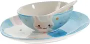 OKUMEYR Ceramic Plate and Bowl Set Rabbit Design Toddler Dinnerware Boys and Girls Serving Plates Dishware for Boys and Girls Reusable Bowl Set