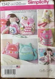 Simplicity Emmi's Cottage pattern 1342 Stuffed 17" Dolls & 9" Animals uncut