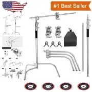 Professional C Stand with Boom Arm & Turtle Base - 22 lbs Capacity, Silver