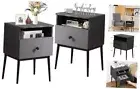 Modern Nightstands,Square End Side Table with Drawer and Grey(set of 2)