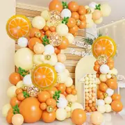 128Pcs Orange Party Balloon Arch Set Suitable For Fruit-Themed Events Birthday Parties Anniversaries And Other Scenes Decoration