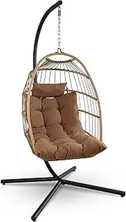SereneLife Hanging Egg Chair with Stand - Up to 250 kg of Capacity - Beautiful Swinging Basket Chair with Base Made from Wicker Rattan and Powder-Coated Steel Frame - Egg Swing Chair with Stand