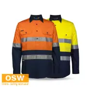 HI VIS (D+N) Close Front Long Sleeves 150g Work Shirt Pre-Shrunk Drill 6HWCS