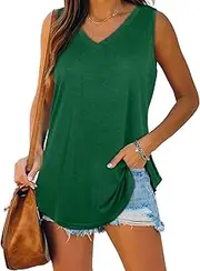 [XIEERDUO] Womens Tank Tops V Neck Basic Solid Color Casual flowy Summer Sleeveless