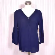 St John's Bay Peasant Top Navy NWT Size Medium