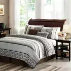 5 PC MODERN CHIC BLUE BROWN WHITE COZY TEXTURED LEAF FLORAL STRIPE QUILT SET NEW