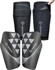 Airsfish Soccer Shin Guards for Kids Adults, CE Certified Shin Pads Sleeves Defender Protection Gear with Insert Pocket EVA Cushion Reduce Shocks and Injuries for Boys Girls Men
