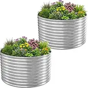 BTDVR 2-Pack 2FT(D) x1.3FT(H) Raised Garden Bed Outdoor for Vegetable, Clearance Raised Garden Beds for Flower, Garden Planter Box for Herb, Succulent, Fruit - Sliver