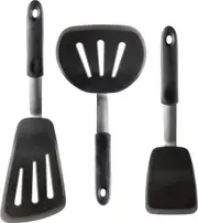 Di Oro Chef Series 3-Piece Silicone Turner Spatula Set - 600F Heat-Resistant Flexible Rubber Silicone Spatulas - Silicone Cooking Utensil Set - Egg Tu