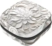 Period Bag,Sanitary Napkin Storage Bag,3D Floral White,Tampon Holder for Purse