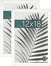 MCS Studio Gallery 12x18 Picture Frame White Woodgrain, Rectangle Photo Frame for Photos, Posters & Art Prints (2-Pack)