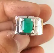 Real Emerald Stone Ring Original Zamurd Stone Emerald Cut Handmade Ring Silver